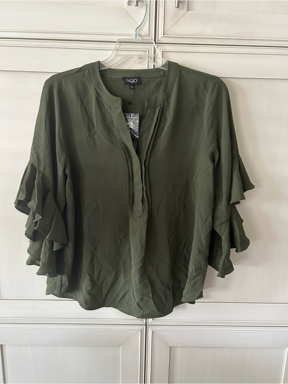 GiGio Olive Green Ruffle-Sleeve Women's Blouse
